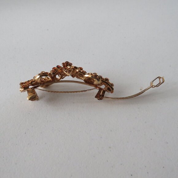 Women’s Flower Bow Gold Tone Metal Crystals Hair Barrette Hair Clip Accessory - Picture 6 of 9